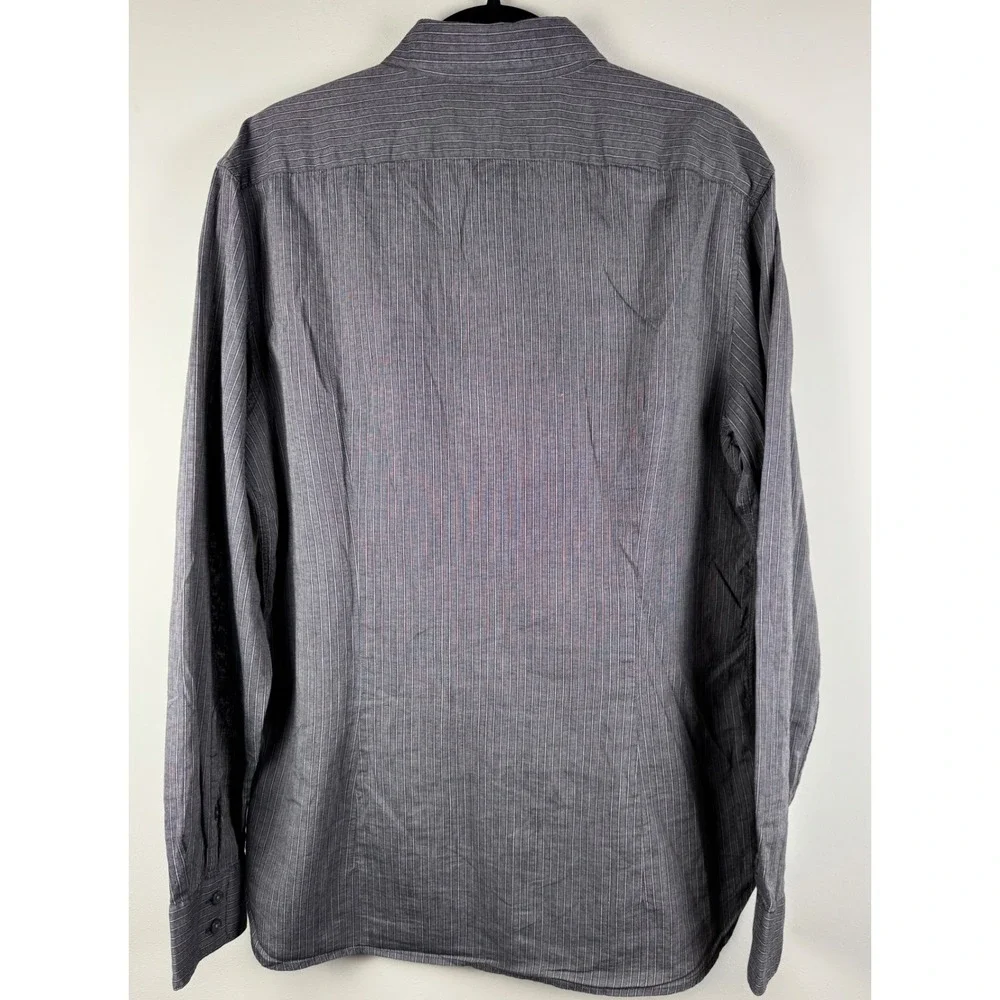 John Varvatos USA Striped Button Down Shirt Gray Burgundy Long Sleeve, Mens‎ M